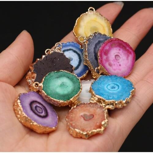 Natural Stone Pendants Reiki Heal Gold plated Slice Agates Druzy for DIY Trendy Necklace Earrings Jewelry Making Gifts