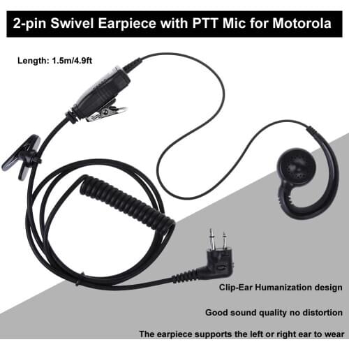 Swivel Earpiece 2 Pin Earphone with Microphone and PTT for Motorola GP CP CLS Spirit Pro+ Series 2 Way Radio Walkie