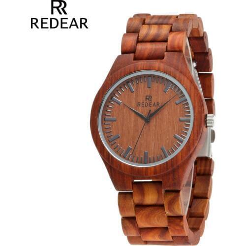 REDEAR OEM Customize Watch Men Wooden Watches Full Red sandal wood Wrist Watch Design Simple Life Quartz Watch For Men