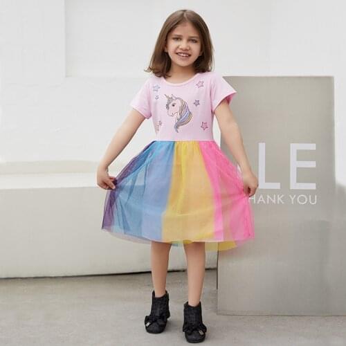 SAILEROAD 2-7 Years Baby Girl Unicorn Dress with Animals Princess Short Sleeve Dresses Children Summer Clothing for Kids