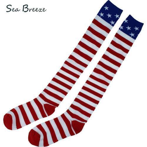 Sea Breeze Brand New fashion American flag stripe star high quality cotton cartoon women casual JAZZ Knees stockings meias