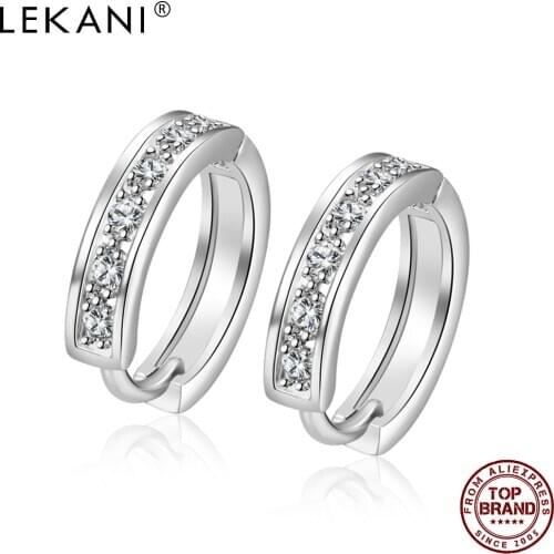 LEKANI Clip Earrings For Women Round 5A Clear Cubic Zircon Female White Earring Engagement Fashion Jewelry Gift Recommend