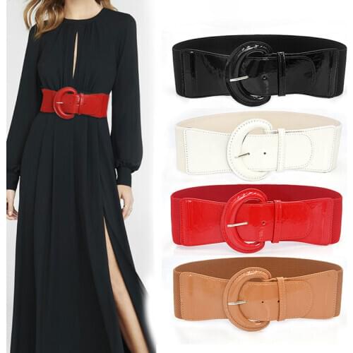 Waist Corset Belt Elastic Waistbelts Cummerbunds PU Patent Leather Wide Belt Elastic Band Waist Belt Width Plus Size Waistband