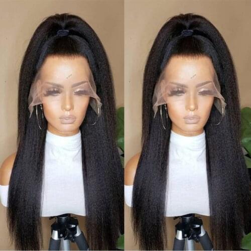 Synthetic Yaki Wigs for Women Heat Resistant Fiber Natural Hair Long Kinky Straight Synthetic Lace Front Wigs For Women