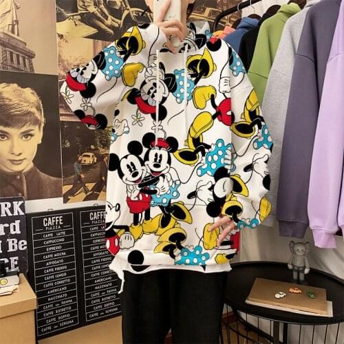 Disney Hoodie Mickey Minnie Mouse Sweatshirt Cartoon Top Long Sleeve Pocket Sweatshirt Fashion Pullover Oversized Men and Women