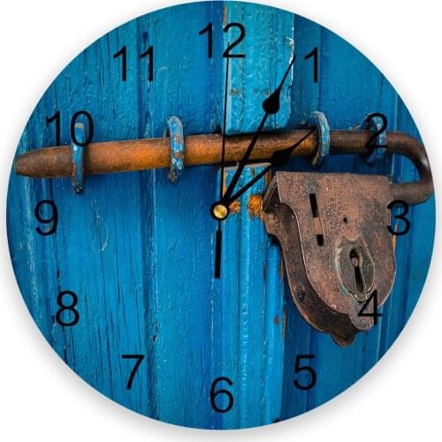 Vintage Old Wooden Door Blue Wall Clock For Home Decoration Living Room Quartz Needle Hanging Watch Modern Kitchen Clock