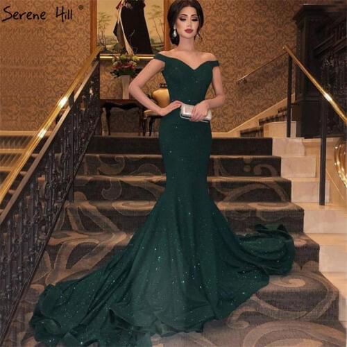 Green Off Shoulder Sparkle Sexy Evening Dresses Sweetheart Mermaid Sequined Formal Dress Real Photo Serene Hill LA6683