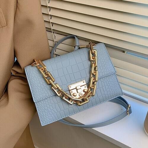 Luxury Thick Chain Handbags PU Leather Flap Shoulder Bags for Women 2021 Brand Trend Ladies Crossbody Bags Stone Pattern Purses
