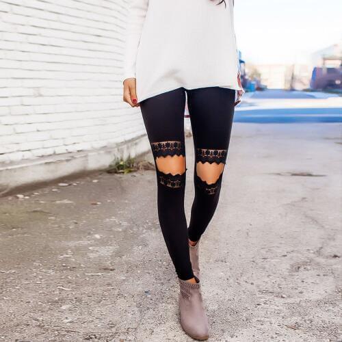 Women Lace Yoga Pants Fitness Hole High Waist Leggings Running Gym Stretch Solid Sports Pants Trousers ropa deportiva mujer