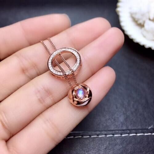 Natural moonstone Pendant necklaces natural gemstone pendant S925 silver Fashion round two wears Women party luck jewelery
