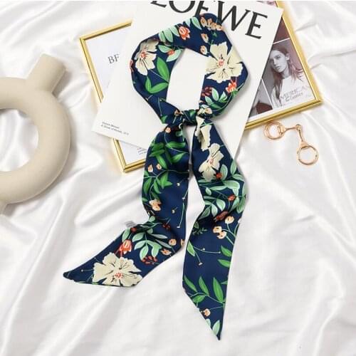 New 2021 Sweet Flowers Silk Polyester Multifunction Bags Ribbon Tie Neckerchief Hair Neck Scarves for Women 7*125cm