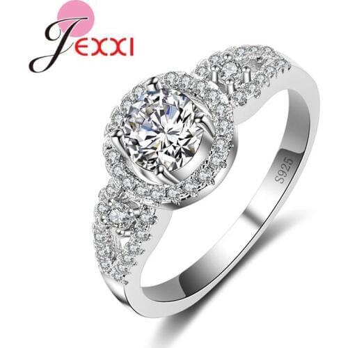 Fashion Women 925 Sterling Silver Rings Jewelry Round Cubic Zirconia Wedding Engagement Bands Ring For Femme Anillos Gift