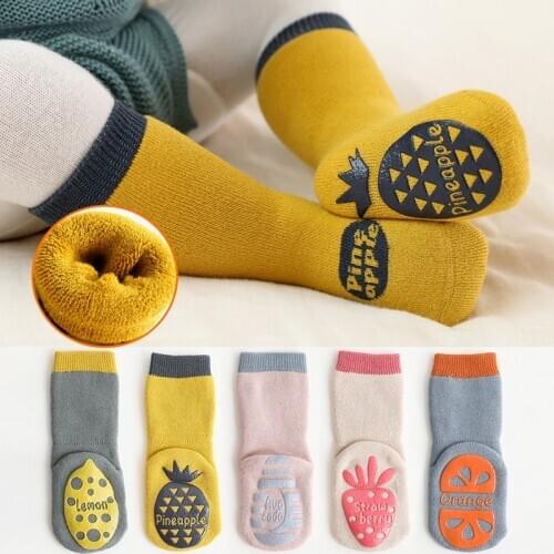 Winter warm Thick Baby Terry socks Anti Slip Floor Socks Cartoon Fruit Pattern Socks for kids newborn Boy Girls Infant