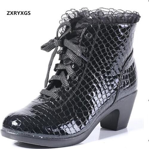 2021 New Elegant Fashion Autumn Winter Boots Soft Sole Dance Shoes Woman Genuine Leather Boots Ligh Comfort High Heels Black Red