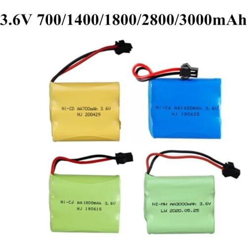 3.6V 700mah 1400mah 1800mah 2800mah 3000mAh NiCD Battery AA 3.6V Battery Pack For RC Toy Car GUN TANK Trucks Trains Boats