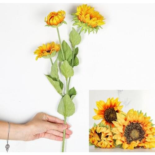 3 Heads Silk Sunflower Artificial Flowers Branch Festival Decor for Home Wedding Party Garden Decoration