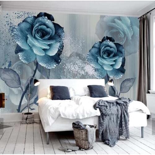 Watercolor Blue Rose Flower Papier Peint Mural Wall Papers for Bedroom Photo Wallpaper Art Wall Decals Murals 3d Wallpapers