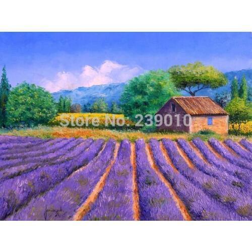 Free shipping wholesale lavender landscape oil painting on canvas mediterranean style print painting home art decoration picture