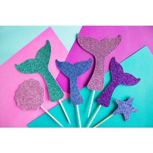 Glitter Mermaid Tail Cupcake toppers under the sea birthday bridal shower Wedding engagement Bachelor party toothpicks