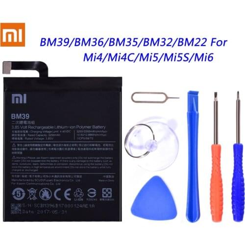 BM39 BM36 BM35 BM32 BM22 Battery For Xiaomi Mi 6 5 5S 4C 4 Mi6 Mi5 Mi4C Mi4 Replacement Lithium Polymer Batteries With Free Tool
