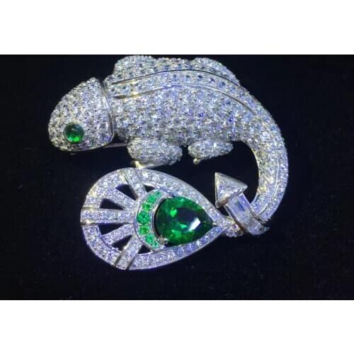 Unisex 925 sterling silver with cubic zircon lizard brooch pins for women & men jewelry luxury jewelry free shipping