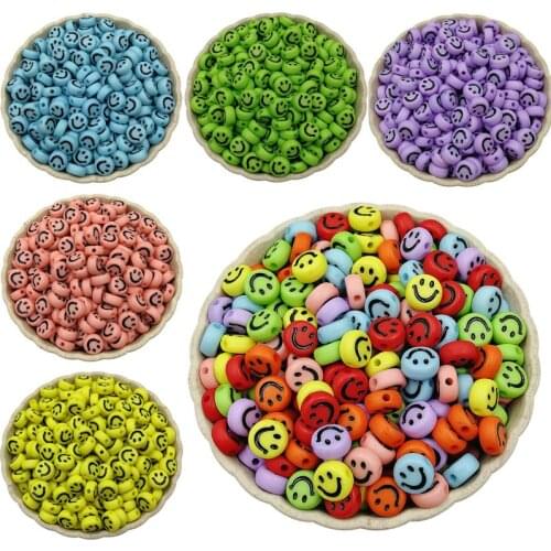 100pcs/Lot 7mm Oval Shape Acrylic Spaced Beads Smile Face Beads For Jewelry Making DIY Charms Bracelet Necklac