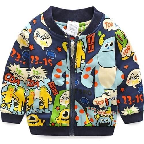 Baby Cartoon Baseball Jacket Baby Boys Little Monster Jacke Coats Outerwear Kids Girls Casual Zipper Jackets Childrens Outwear
