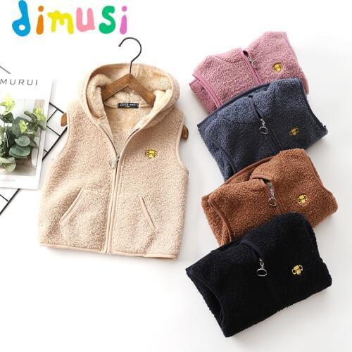DIMUSi Winter Boys Vest Jackets Casual Child Warm Sleeveless Hooded Coats Baby Girls Polar Fleece Soft Shell Waistcoats Clothing
