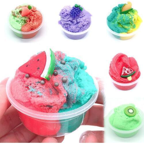 60ml Cloud Slime Glue Scented Fluffy Slime Fruit Soft Clay Supplies With Cute Charm Stress Relief Toy Kit Set For Kids Non-stick