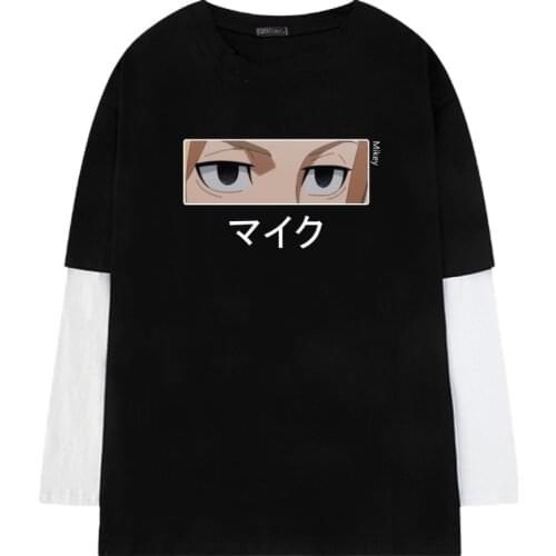 Tokyo Revengers False Two Pieces Men/Women T Shirts Japan Anime Mikey Graphic Unisex Oversized Tops Long sleeve Hip hop T-shirt