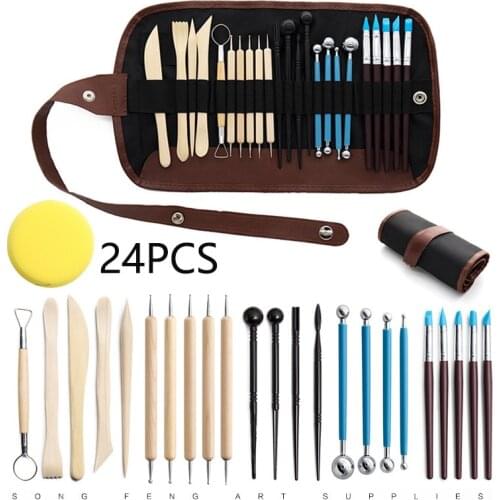 Pottery Tools 25Pcs, Roller Shutter Storage Pocket Clay Cartoon Doll Cake DIY Modeling Tool and Beginners Auxiliary Clay Tools