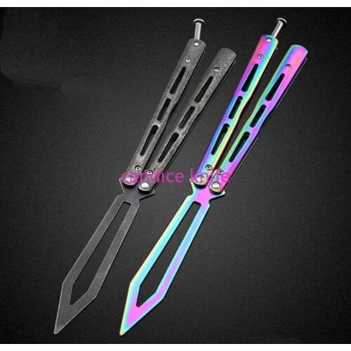 Jl28 Classic Butterfly Trainer Knife Steel Handle Stone Wash Blade Outdoor Camping Hunting Knife EDC Pocket Knife Free-swinging