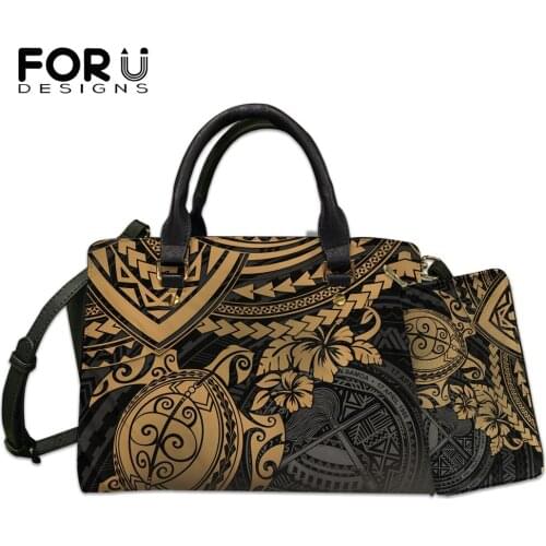 FORUDESIGNS Large Capacity Women Handbag And Purse Set American Samoa Polynesian Turtle Design Pu Leather Top Handble Bags Mujer
