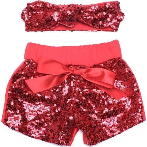 Girls Red sequin shorts with matching bow baby shorts toddler birthday outfit kids fashion sparkle sequin baby headbands