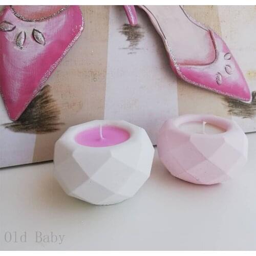 Round Candle Jar Silicone Mold Geometric Diamond Design Container Bowl-shaped Concrete Basin Mold