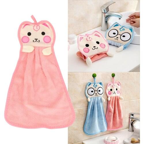 Hanging Hand Towels Water Absorption Cloth Polyester Candy Color Dishcloths Handkerchief No Lint Cute Cartoon Cat