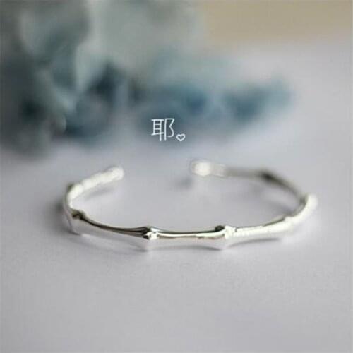 Season Gate 925 Sterling Silver Trendy Geometric Creative Bamboo Joints Adjustable Size Open Bracelets for Women Girls SB043