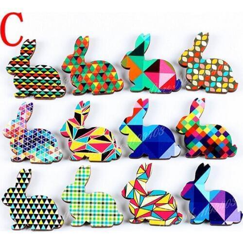 Fashion design Vintage Style Colorful Different geometric Pattern Laser Cut wood Rabbit wooden DIY brooch Necklace (WK-C)