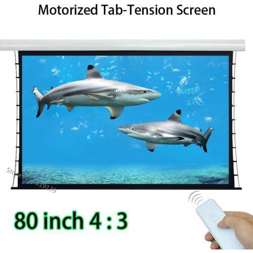Multimedia Cinema Screen 80inch 4:3 Tab Tensioned Projection Screens Built In Wireless Remote Control For Education