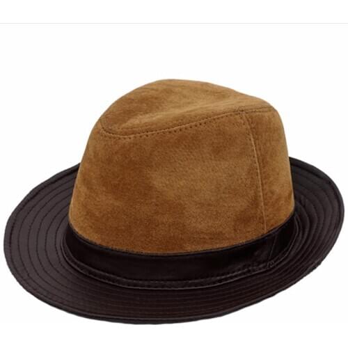 Wholesale New Mens Genuine Leather Fedoras Hat Winter Cowhide Leather Jazz Hats High Quality Elegant Fashion Womens Brand Cap