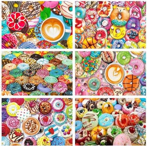 DIY 5D Diamond Painting Delicious Dessert Colorful Donuts Cross Stitch Kit Diamond Embroidery Food Coffee Handmade Decor Picture