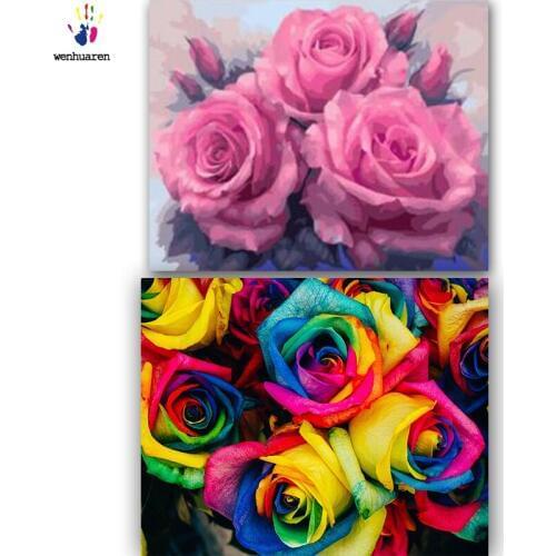 DIY colorings pictures by numbers with colors Roses in color and pink picture drawing painting by numbers framed Home
