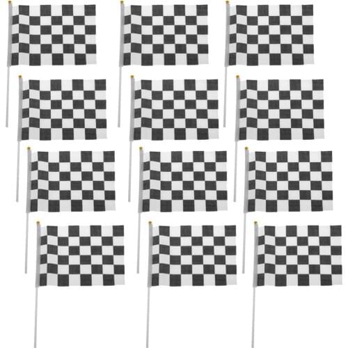 New Hot Sale 12Pcs Black & White Chequered Formula One F1 Racing Hand Waving Flag Racing Banner Home Decoration Accessory