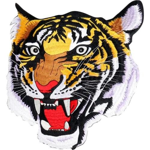 New Animal Tiger Head Embroidery Cloth Sticker Coat Personality Decoration Back Label Large Diy Adhesive Patch 23.2cm*22.7cm