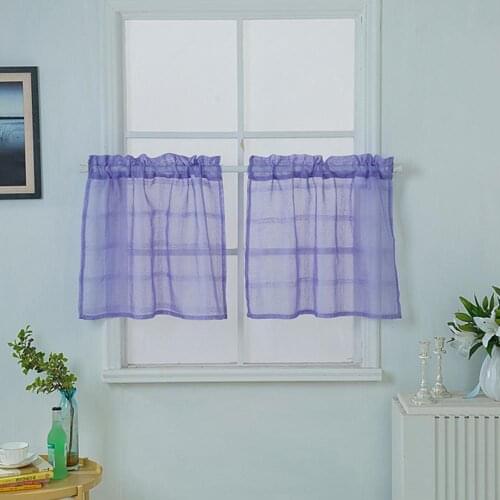 Solid Color Elegant Through Rod Short Curtain Kitchen Cafe Window Valance Decor