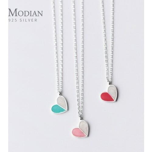 Modian Fashion Design Hearts Enamel Pendant Necklaces for Women Genuine 925 Sterling Silver Link Chain Necklace Gifts for Girl