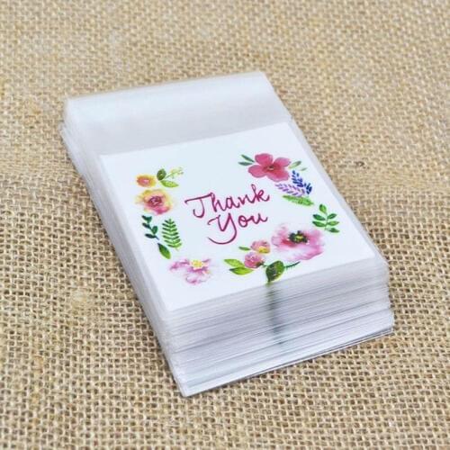 50/100pcs Write Thank You Plastic Bags Cookie Candy Bag Self-Adhesive For Wedding Birthday Gift Bag Biscuit Baking Packaging Bag