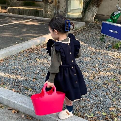 Dress Sleeveless Knee Length Pullover A-line Solid Regular Cotton New Fashion Simple Sweet Spring Autumn Children Girls