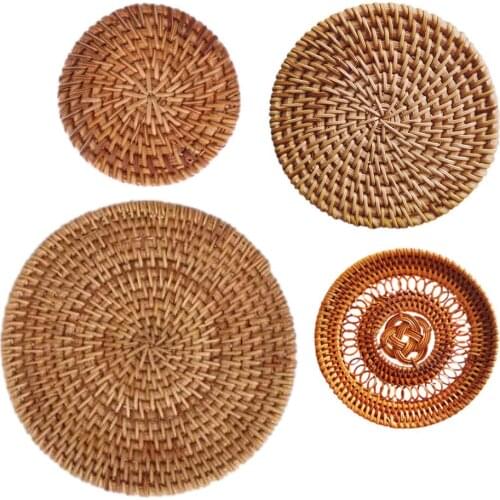 Hand-woven Kitchen Table Mats Rattan Insulation Coaster Bowl Mats Padding Mat For Tea Set Teapot Kitchen Household