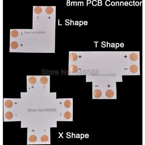 5pcs/lot LED Strip Connector 2pin 2 Pins 8mm L Shape / T Shape / X Shape PCB Connector for 3528 2835 IP20 Single Color Strip